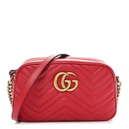 Gucci Calfskin Matelasse Small GG Marmont Chain Shoulder Bag Hibiscus Red 1 of 11