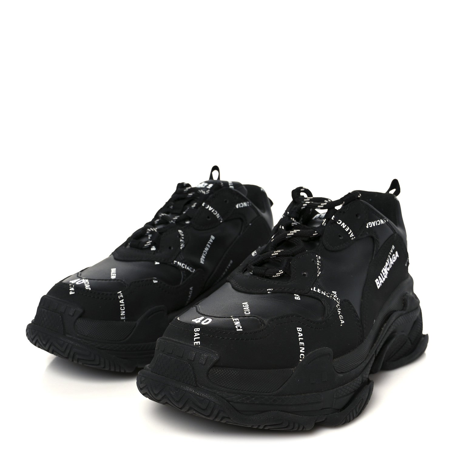 Balenciaga Technical Fabric Allover Logo Womens Triple S Sneakers 37 Black White 4 of 9