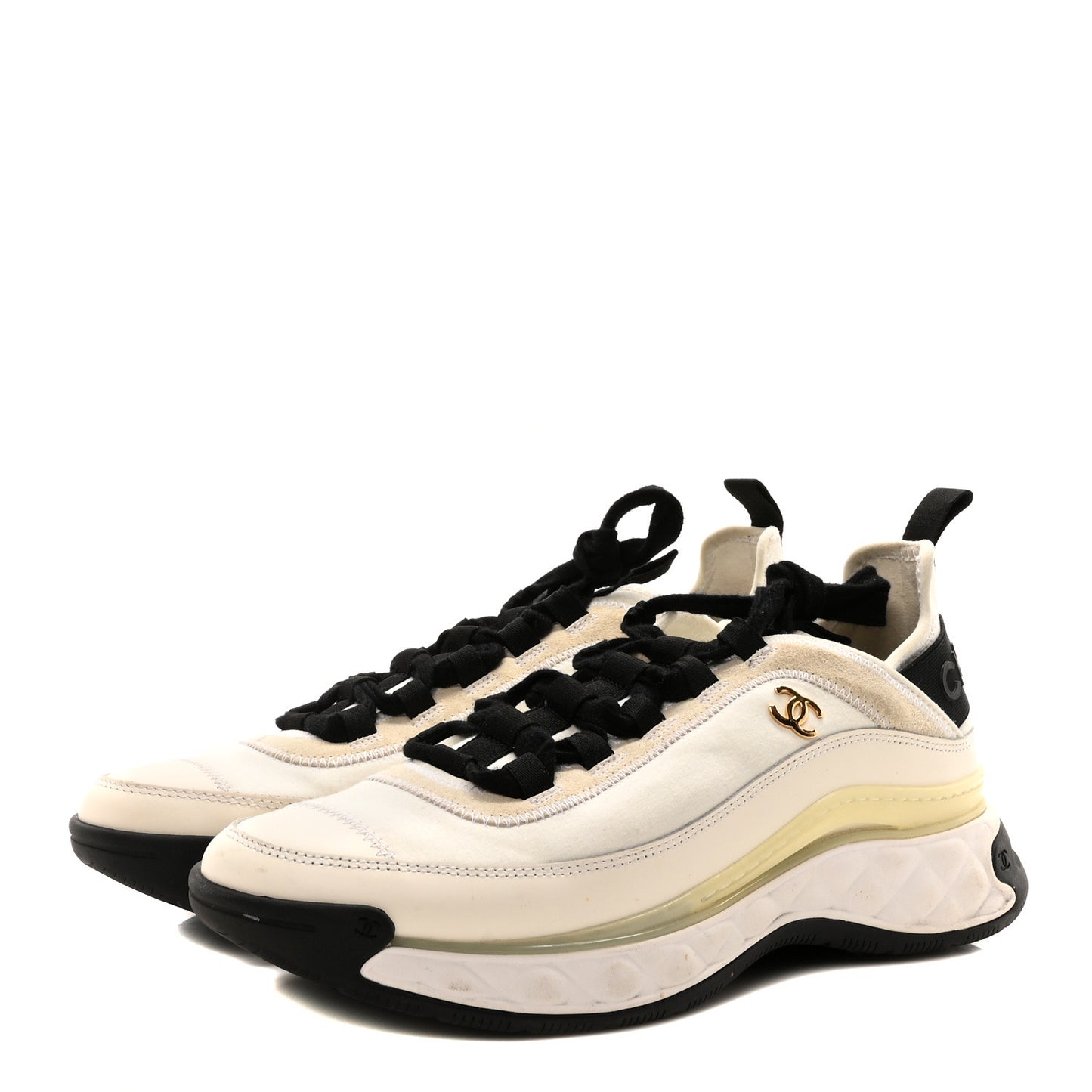 Velvet Calfskin Mixed Fibers CC Sneakers 40 Ivory Black