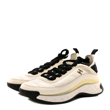 Chanel Velvet Calfskin Mixed Fibers CC Sneakers 40 Ivory Black 4 of 10