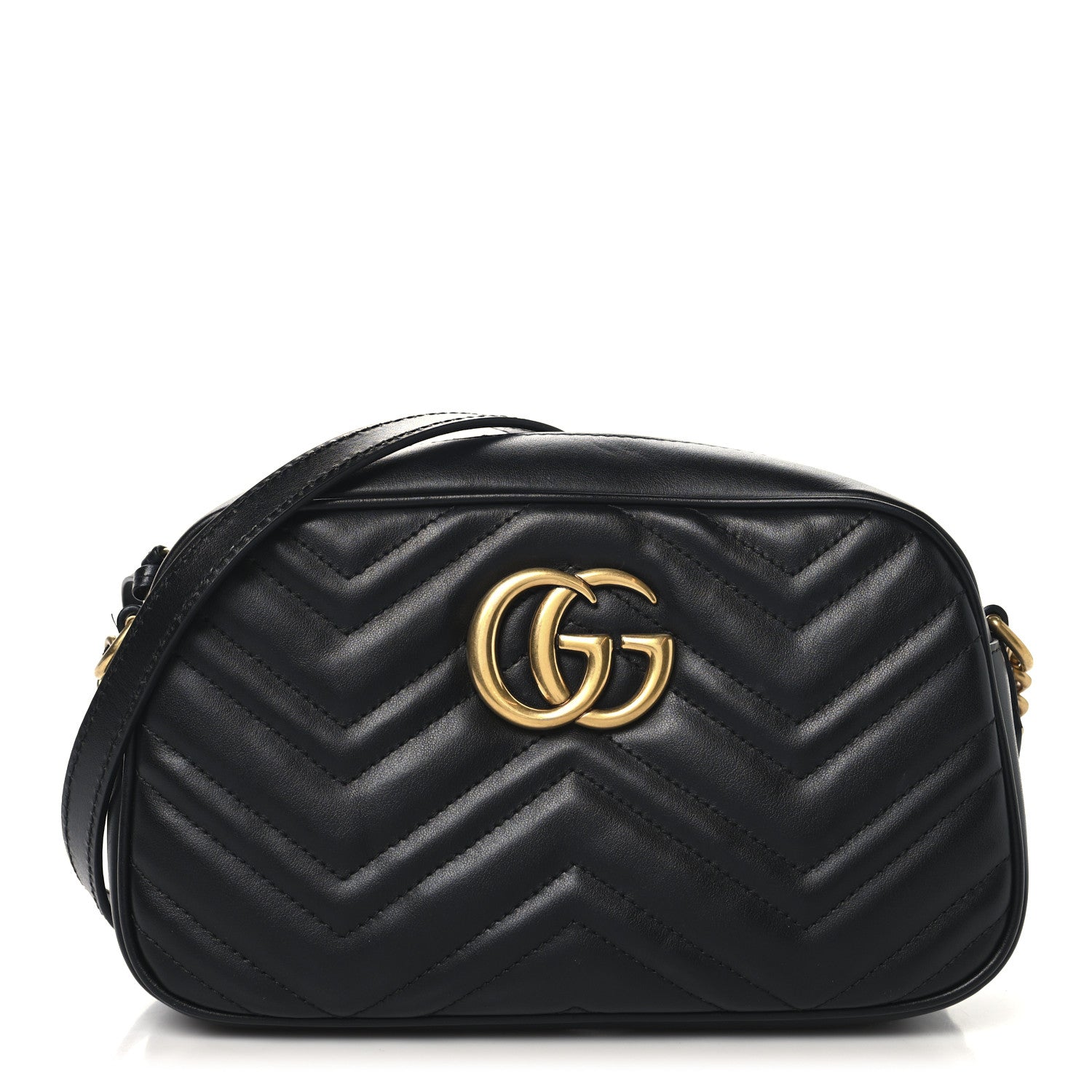 Gucci Calfskin Matelasse Small GG Marmont Chain Shoulder Bag Black 1 of 11