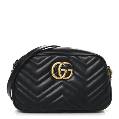 Gucci Calfskin Matelasse Small GG Marmont Chain Shoulder Bag Black 1 of 11
