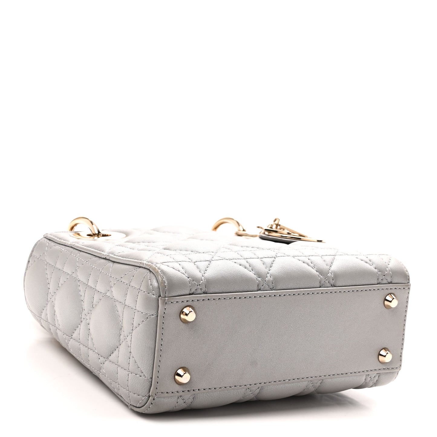 Metallic Lambskin Cannage Mini Lady Dior Grey