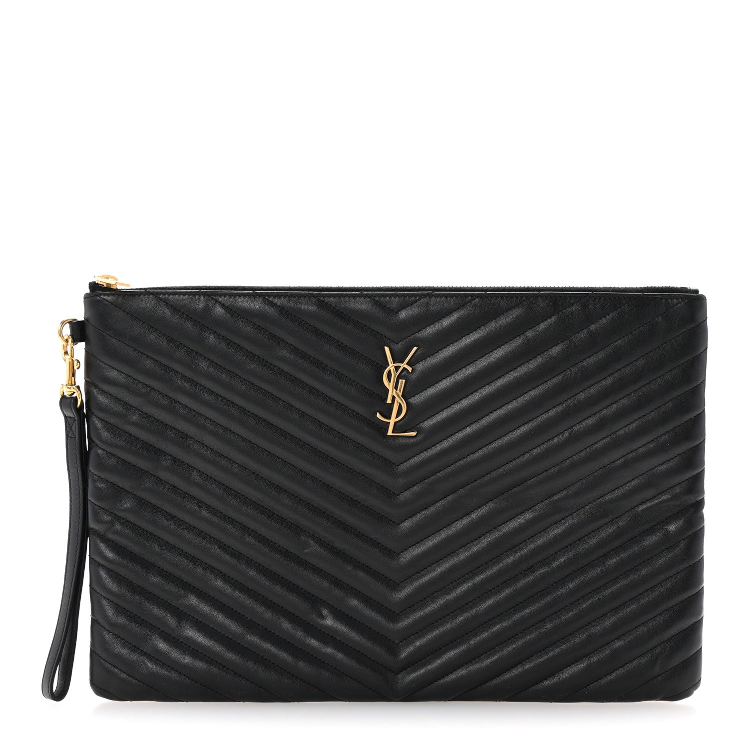 Saint Laurent Calfskin Matelasse Chevron Monogram Document Holder Black 1 of 7