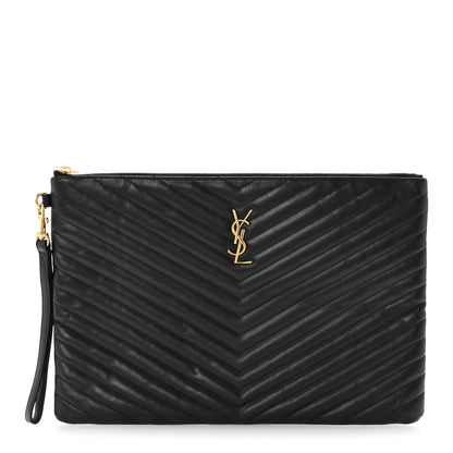 Saint Laurent Calfskin Matelasse Chevron Monogram Document Holder Black 1 of 7