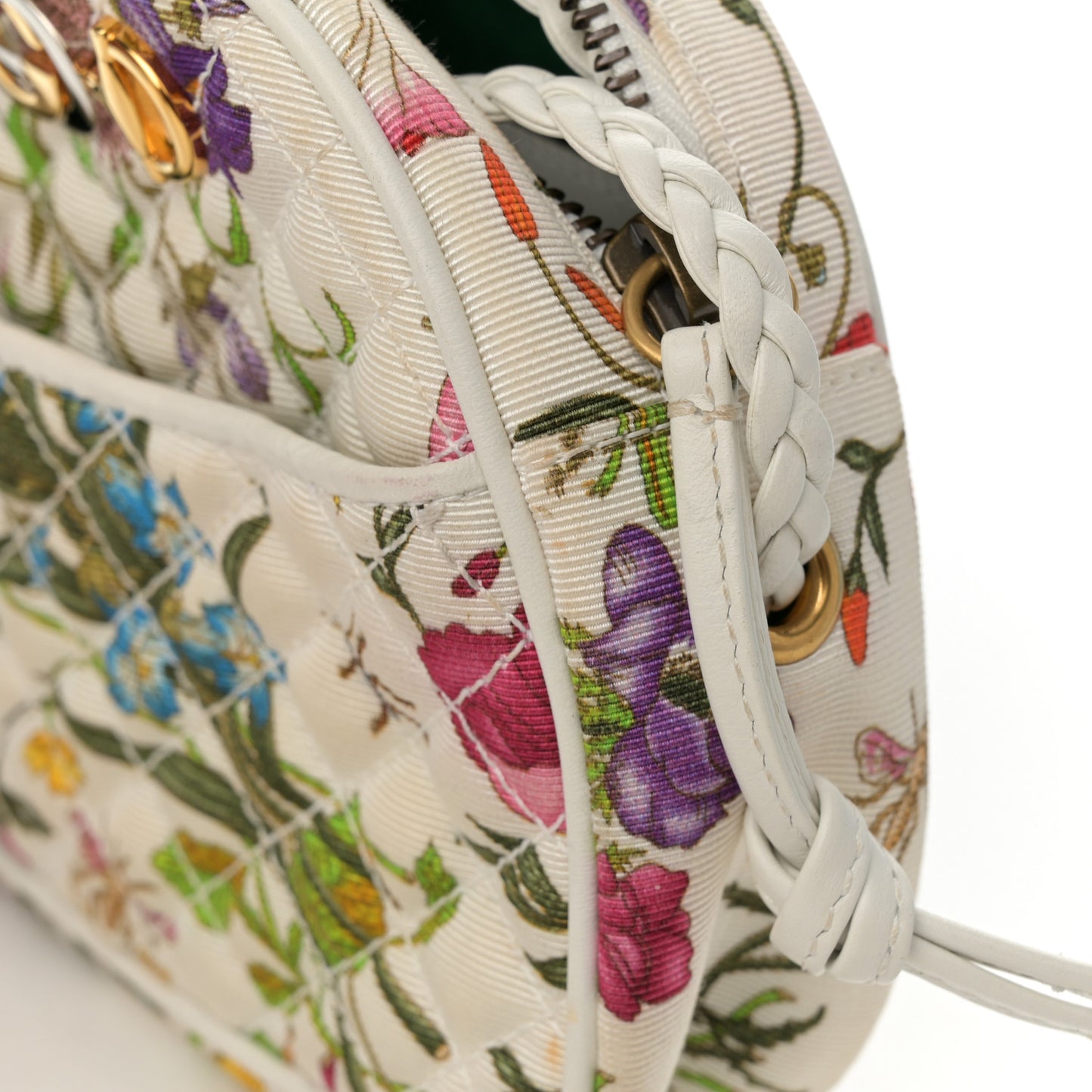 Canvas Flora Floral Trapuntata Mini Zumi Dome Shoulder Bag White