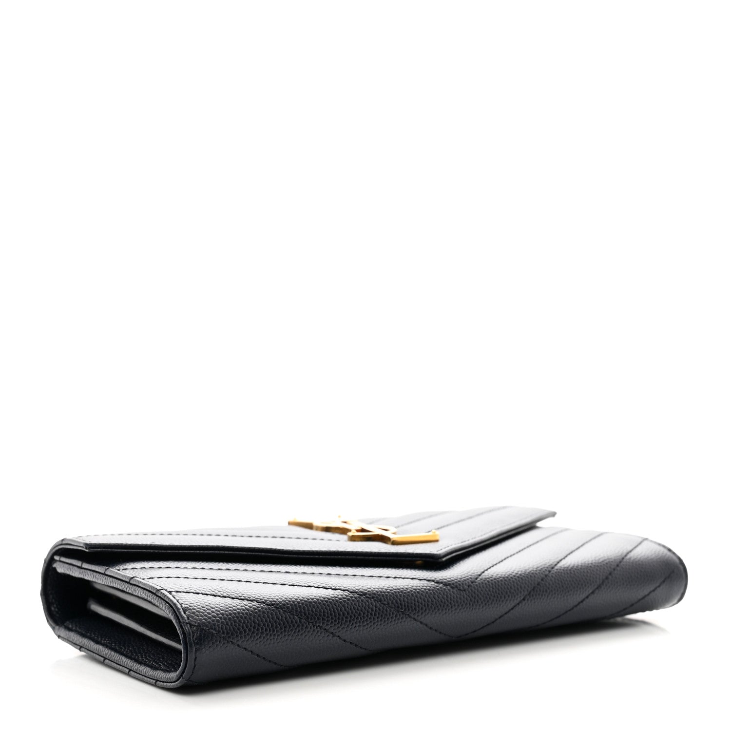 Saint Laurent Grain De Poudre Matelasse Chevron Monogram Flap Wallet Deep Marine 4 of 9