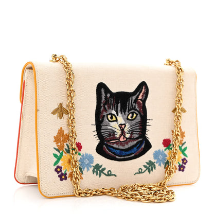 Gucci Linen Canvas Embroidered Small Shoulder Bag White 3 of 12