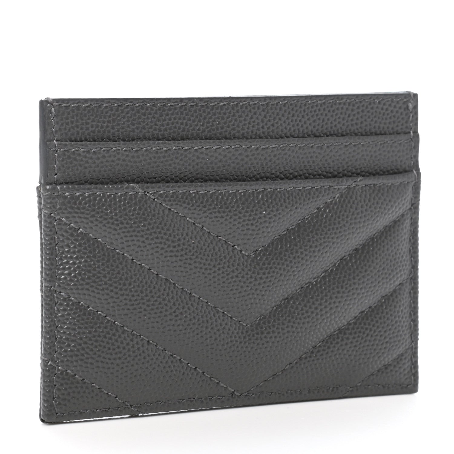 Saint Laurent Grain De Poudre Matelasse Chevron Monogram Credit Card Case Storm 4 of 8