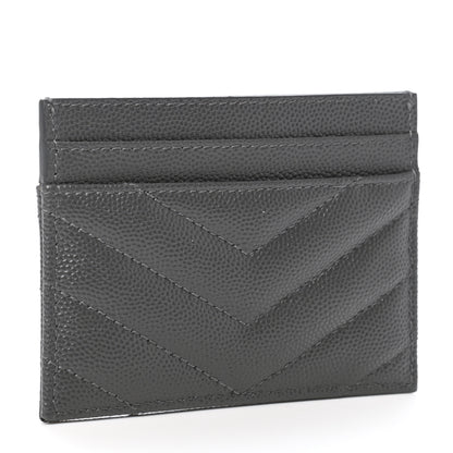 Saint Laurent Grain De Poudre Matelasse Chevron Monogram Credit Card Case Storm 4 of 8