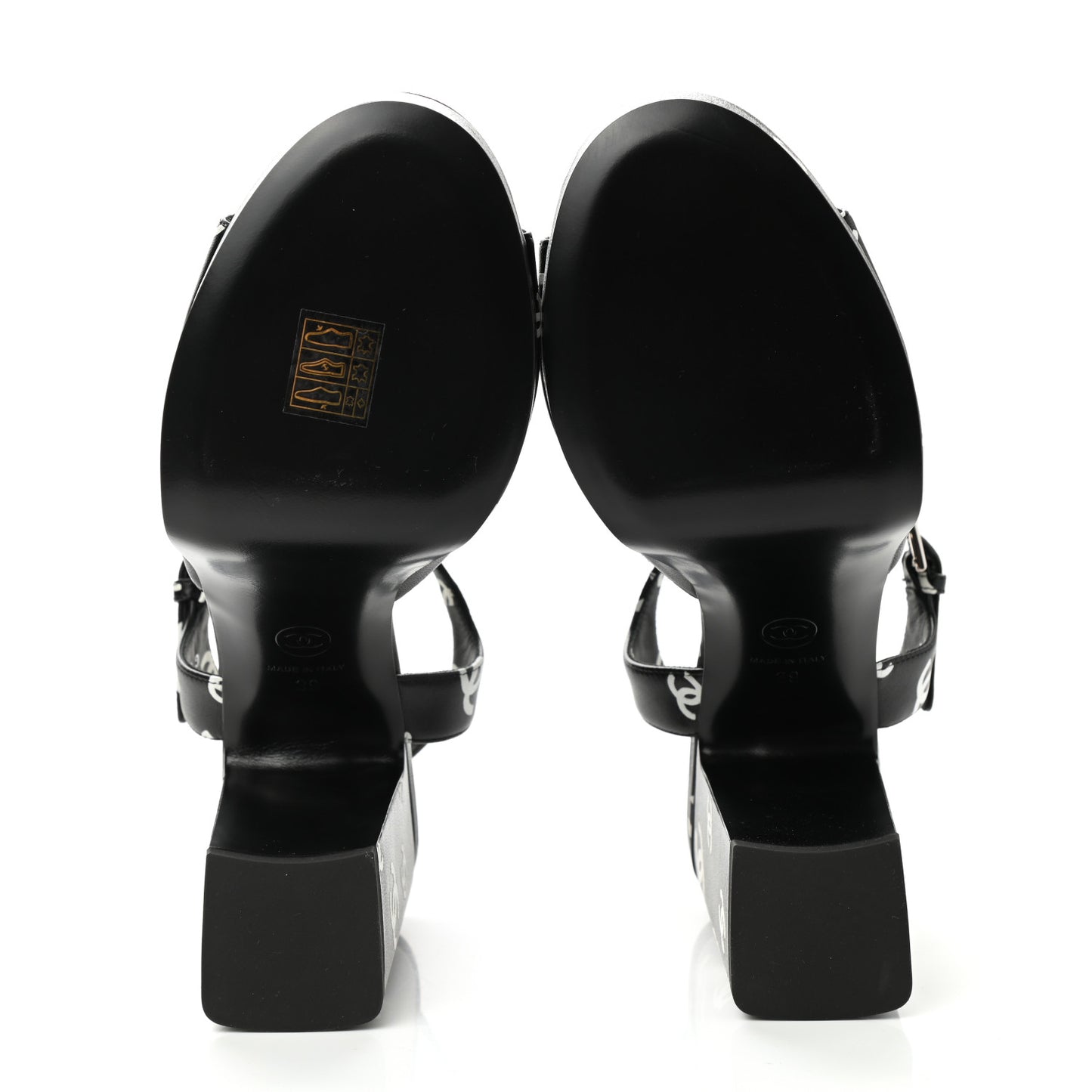 Printed Lambskin CC Platform Sandals 39 Black White