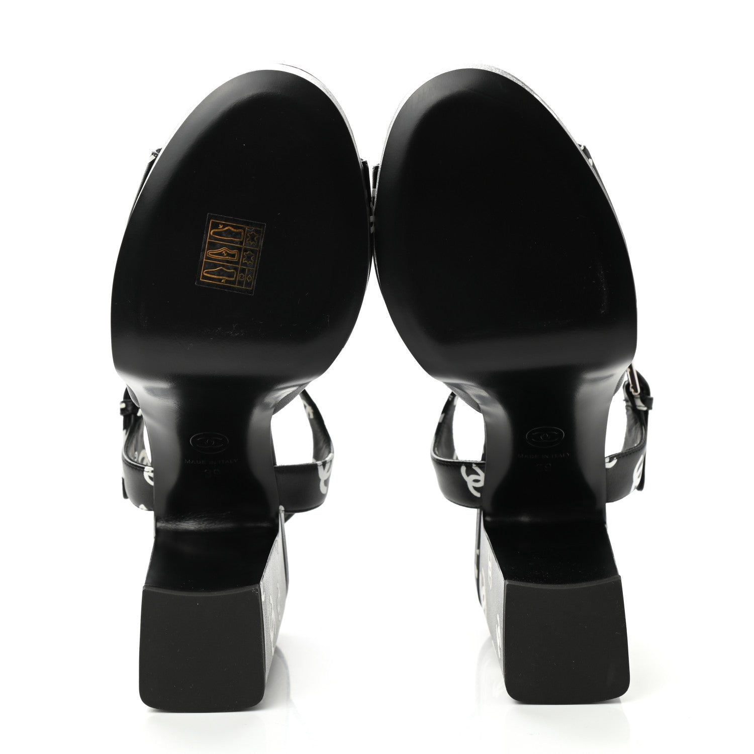 Chanel Printed Lambskin CC Platform Sandals 39 Black White 5 of 9
