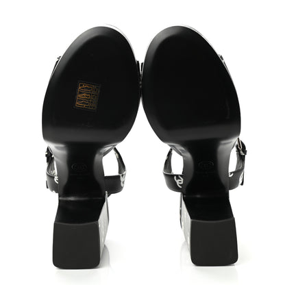 Chanel Printed Lambskin CC Platform Sandals 39 Black White 5 of 9