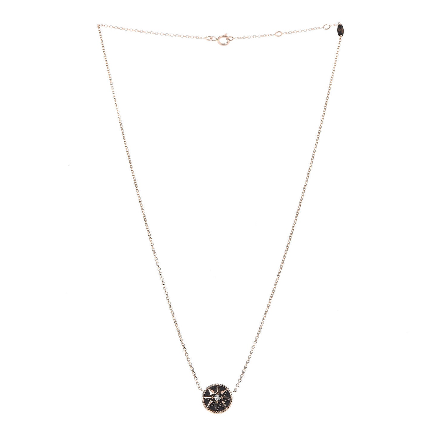 18K Rose Gold Diamond Black Onyx Rose Des Vents Necklace