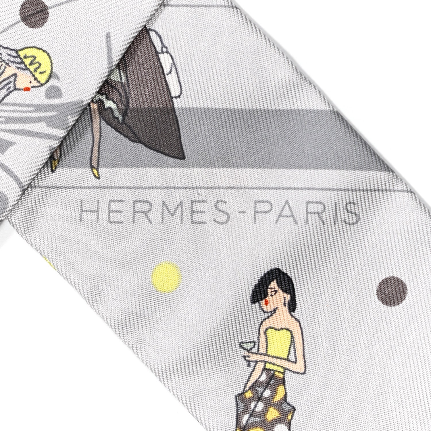 Hermes Silk Ex-Libris Les Parisiennes Twilly Gris Perle Jaune 5 of 5