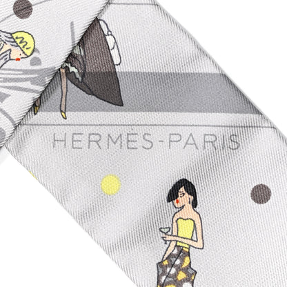 Hermes Silk Ex-Libris Les Parisiennes Twilly Gris Perle Jaune 5 of 5