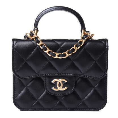 Chanel Lambskin Quilted Top Handle Flap Coin Purse With Chain Black 1 of 4