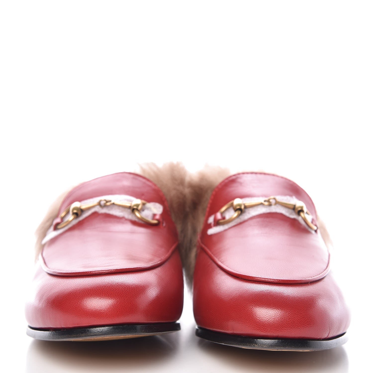 Gucci Malaga Kid Fur Womens Jordaan Loafers 37 Hibiscus Red Natural 2 of 9