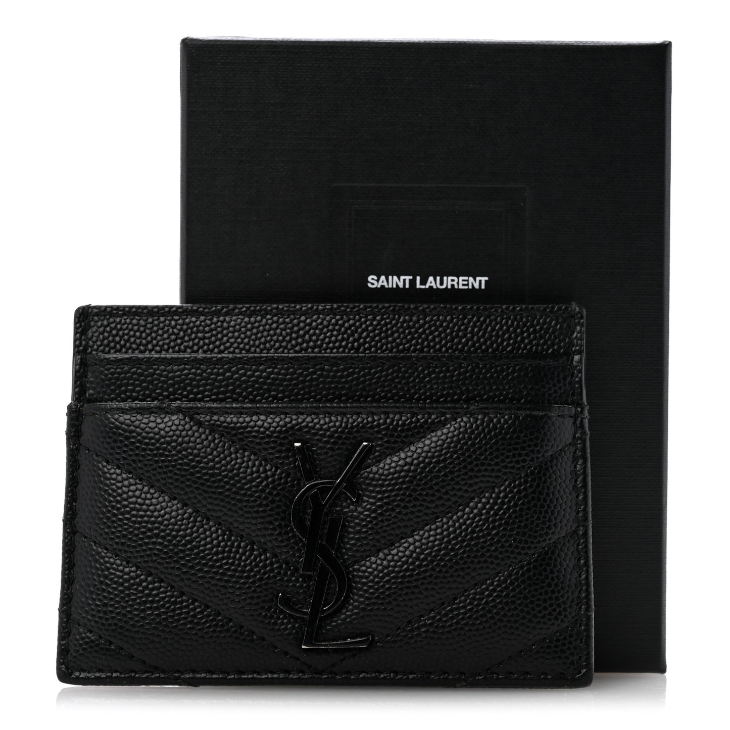 Grain De Poudre Matelasse Chevron Monochrome Monogram Credit Card Case Black