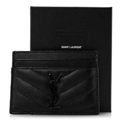 Saint Laurent Grain De Poudre Matelasse Chevron Monochrome Monogram Credit Card Case Black 10 of 10