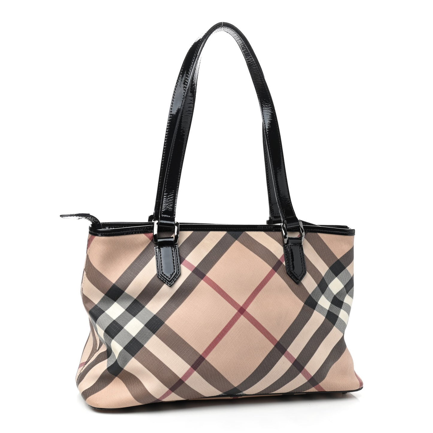 Nova Check Patent Trim Shopper Tote Black