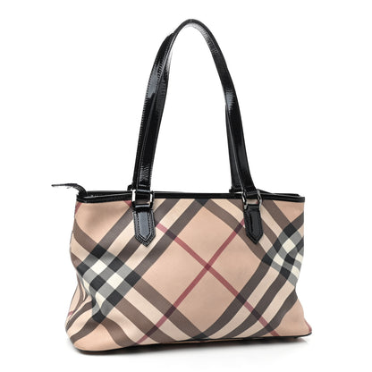 Burberry Nova Check Patent Trim Shopper Tote Black 3 of 12