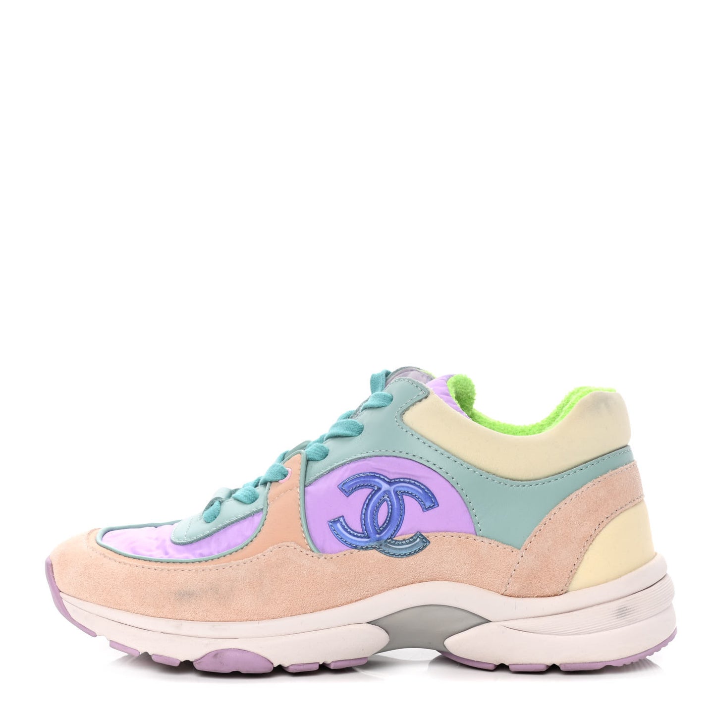 Nylon Lambskin Suede Calfskin CC Sneakers 37 Green Purple Pink