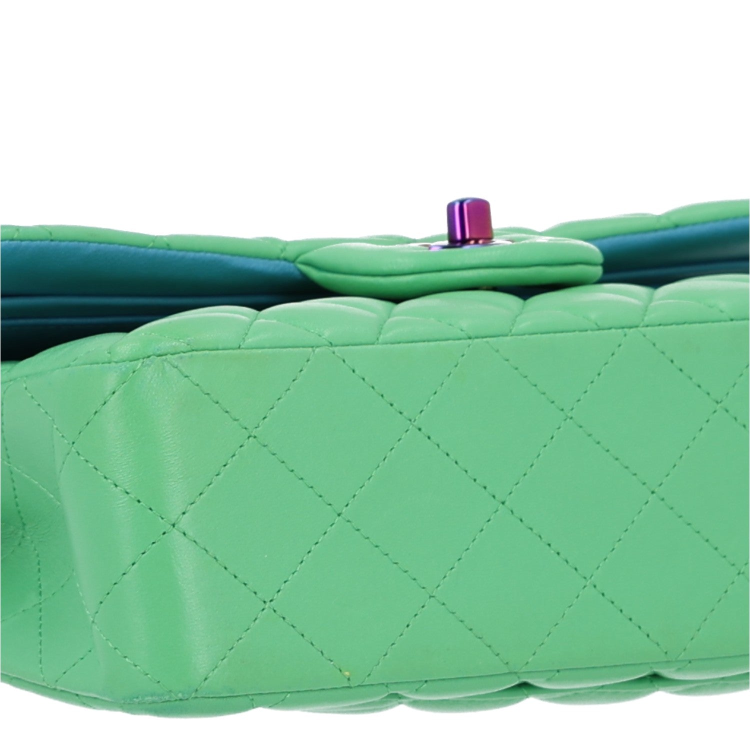 Chanel Lambskin Quilted Small Double Flap Green Blue 10 of 11