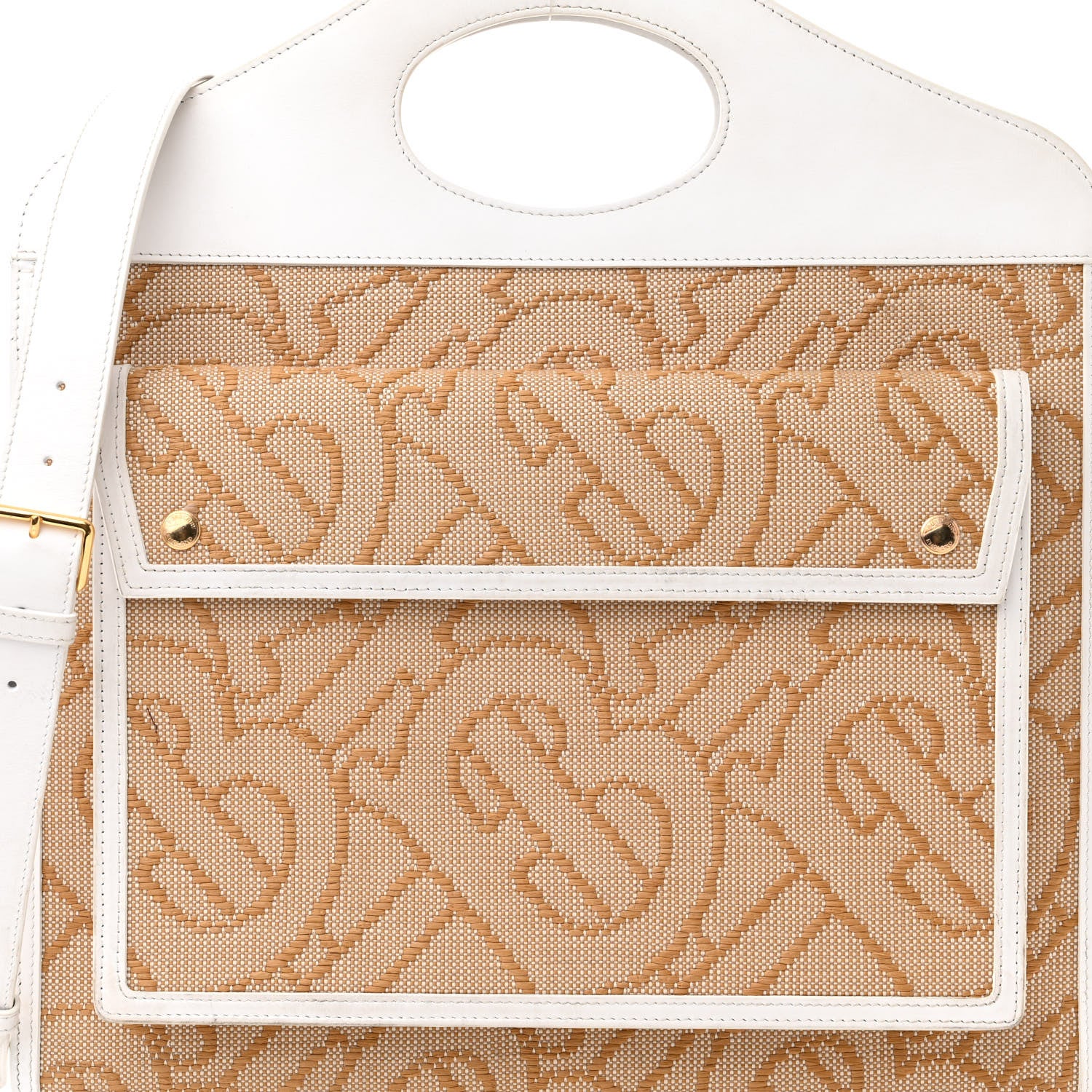 Burberry Monogram Canvas Smooth Calfskin Medium Pocket Bag White Beige 8 of 20