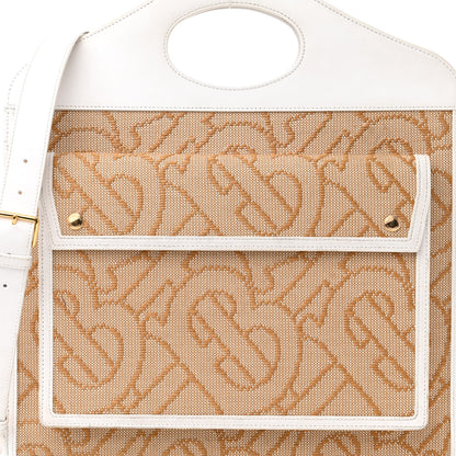 Burberry Monogram Canvas Smooth Calfskin Medium Pocket Bag White Beige 8 of 20