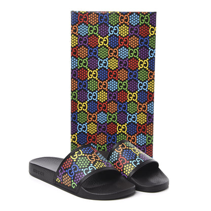 Gucci GG Supreme Monogram Psychedelic Mens Slide Sandals 8 Black Multicolor 8 of 8
