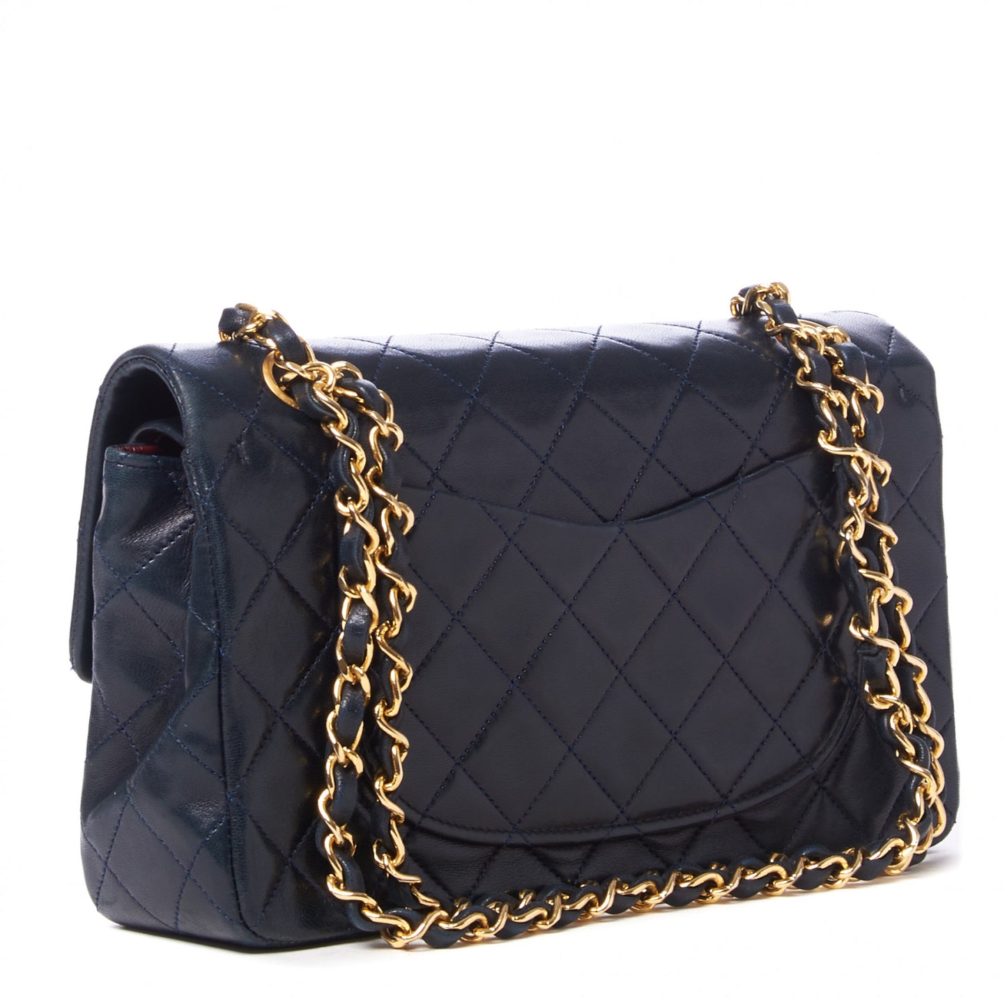 Lambskin Quilted Small Double Flap Navy