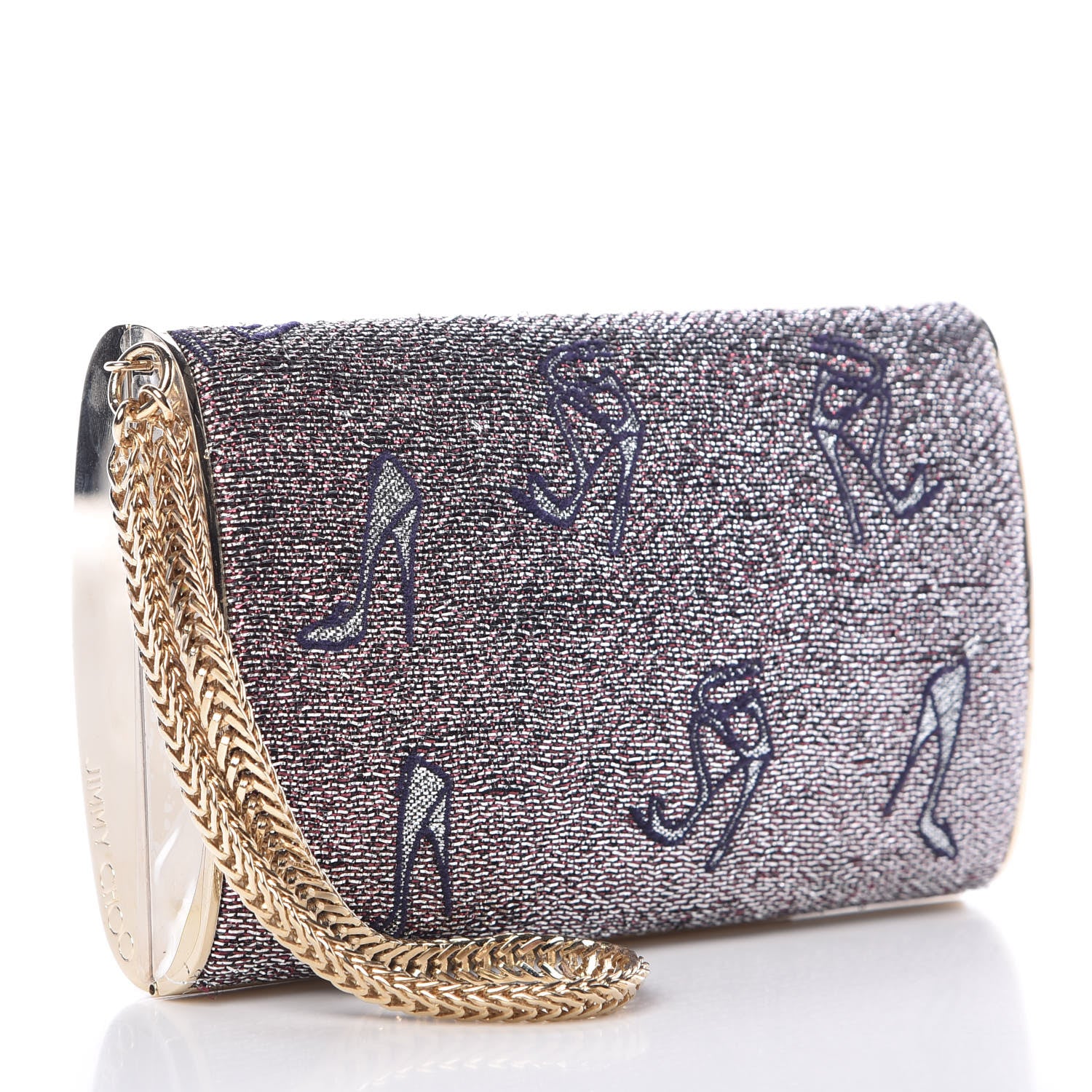 Jimmy Choo Glitter Shoe Printed Clutch Gold 3 of 8