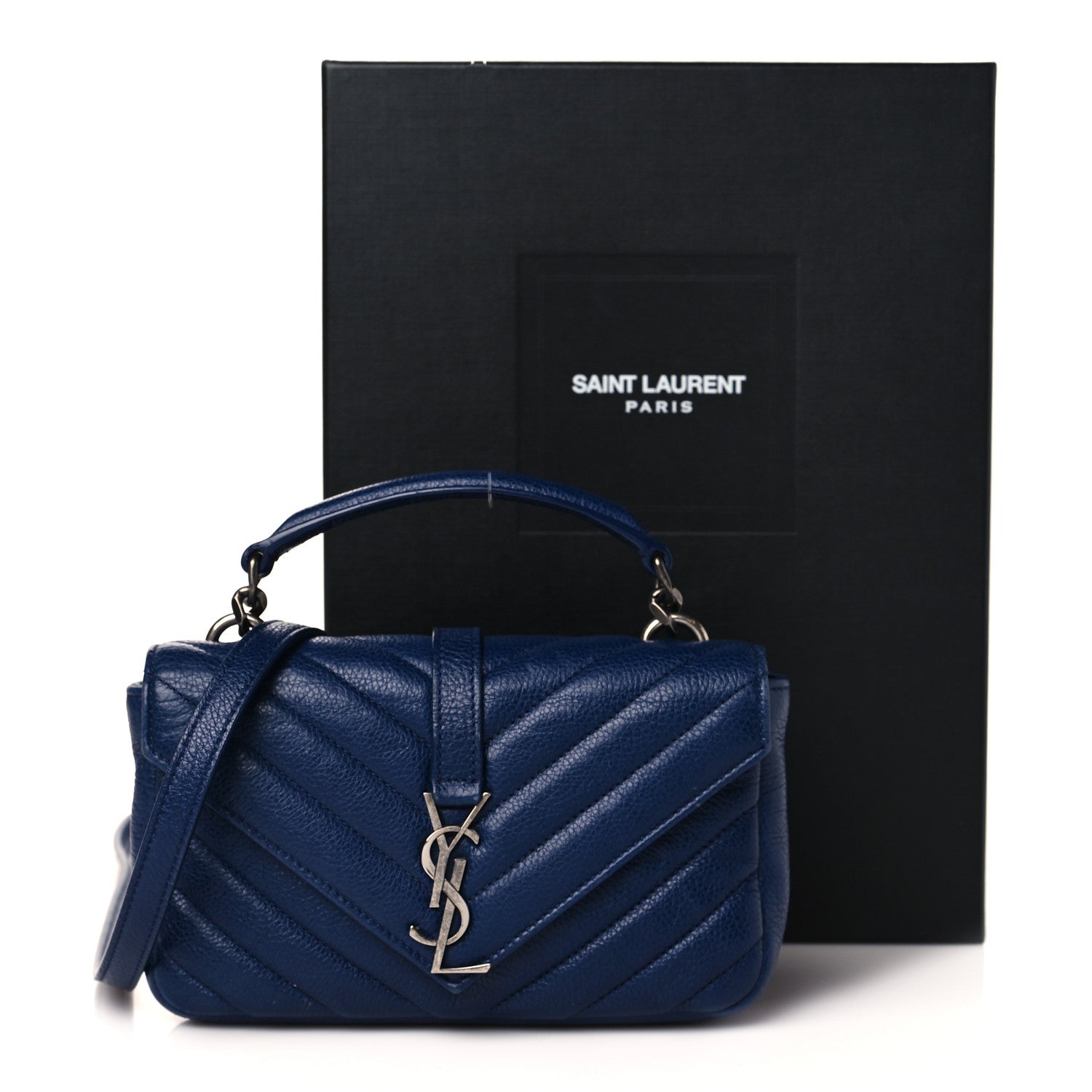 Saint Laurent Sheepskin Matelasse Chevron Monogram College Chain Wallet Medium Blue 11 of 11