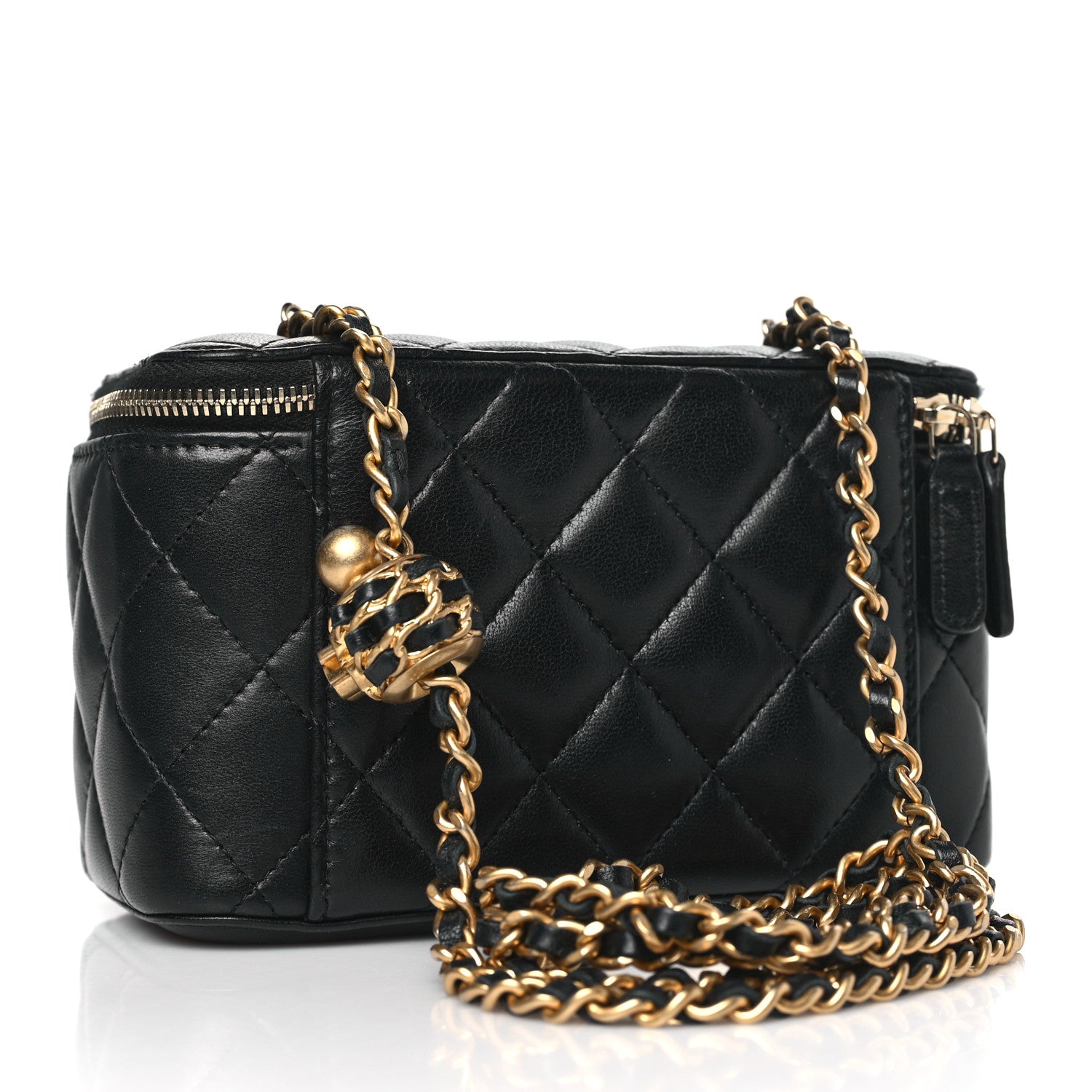 Chanel Lambskin Quilted Pearl Crush Small Vanity Case With Chain Black 2 of 8