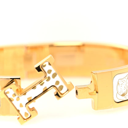 Hermes Enamel Printed Narrow Leopards Clic Clac H Bracelet PM Jaune Or White 4 of 5