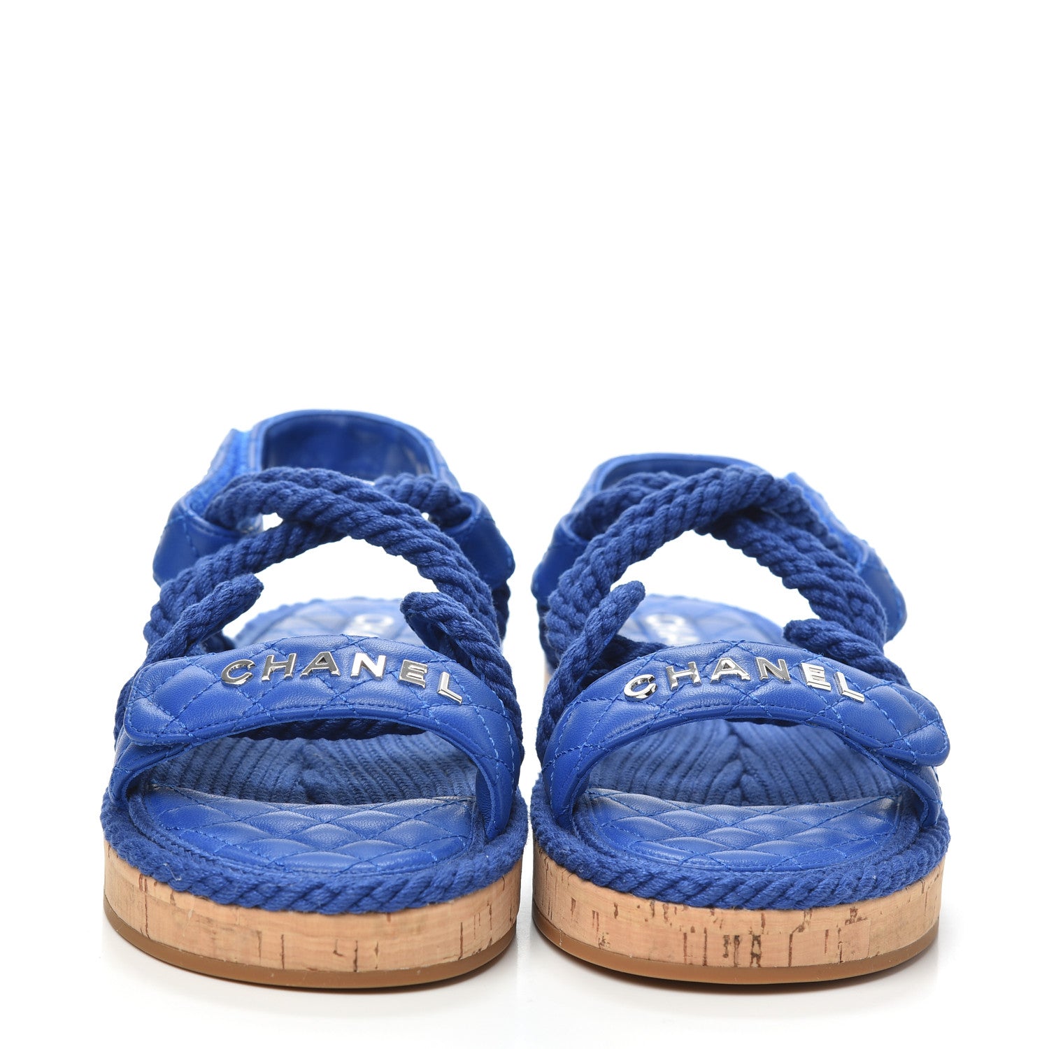 Chanel Cord Lambskin Quilted Logo Sandals 39 Blue 2 of 6