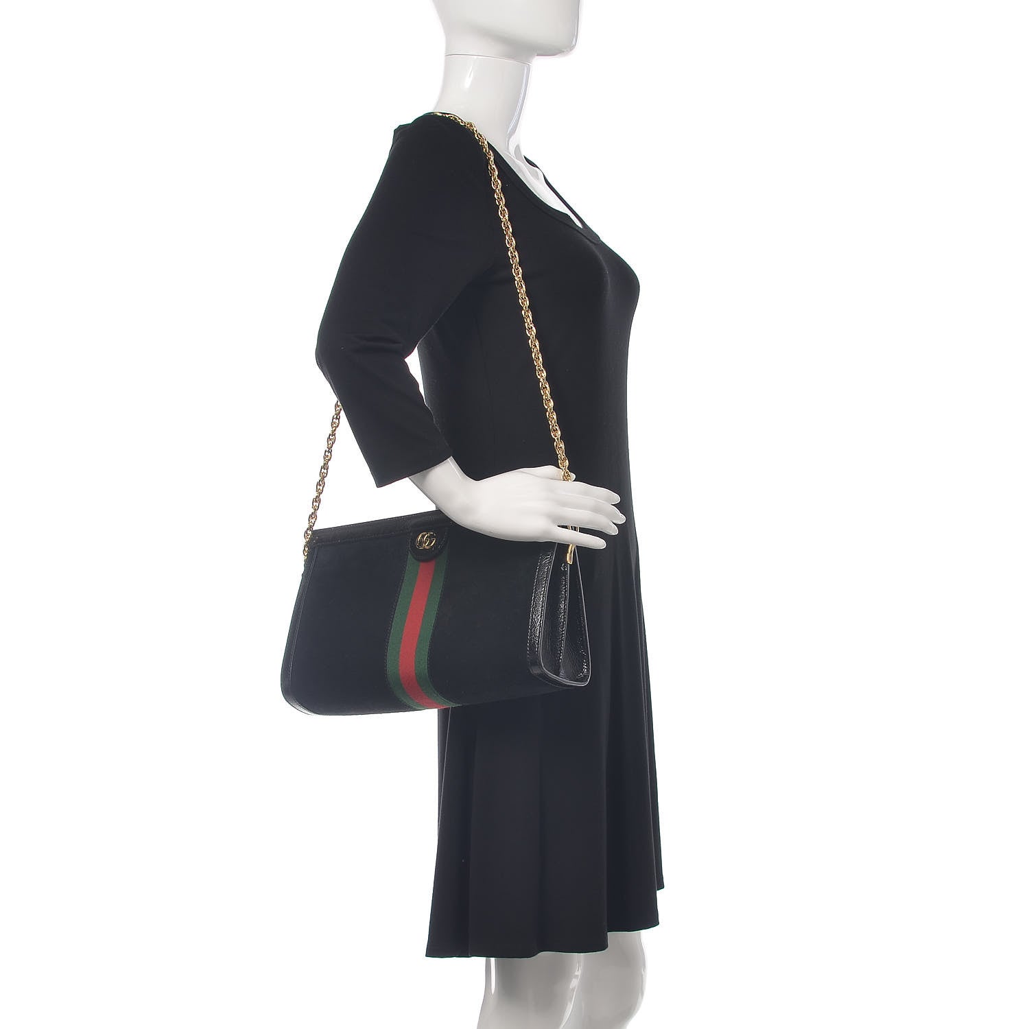 Gucci Suede Patent GG Web Medium Ophidia Chain Shoulder Bag Black 2 of 13
