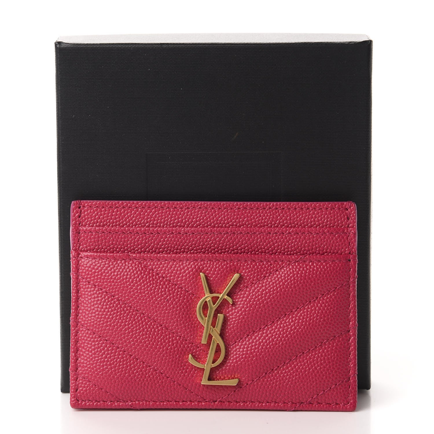 Saint Laurent Grain De Poudre Matelasse Chevron Monogram Credit Card Case Bubblegum 8 of 8