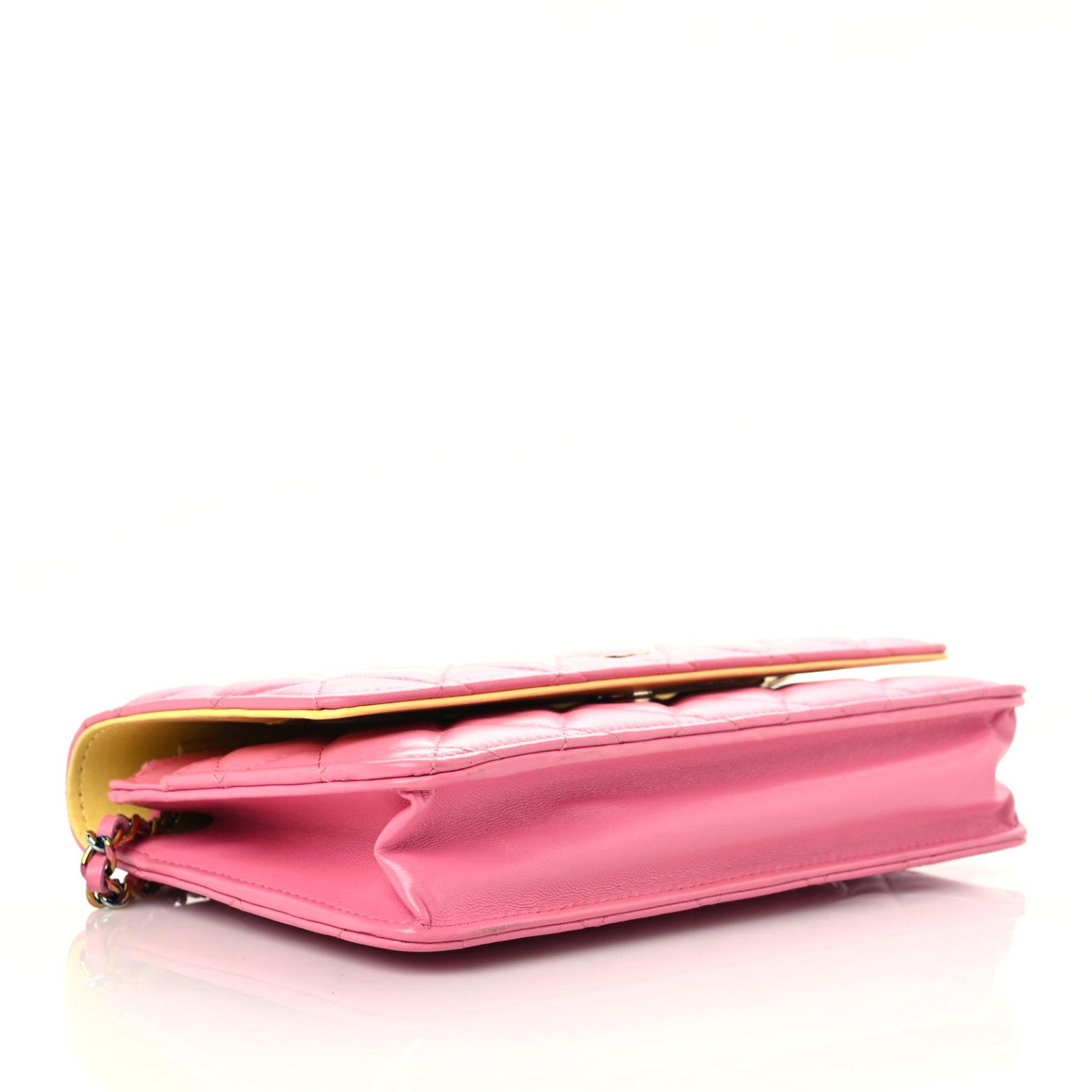 Chanel Lambskin Quilted Wallet On Chain WOC Pink Yellow 4 of 16