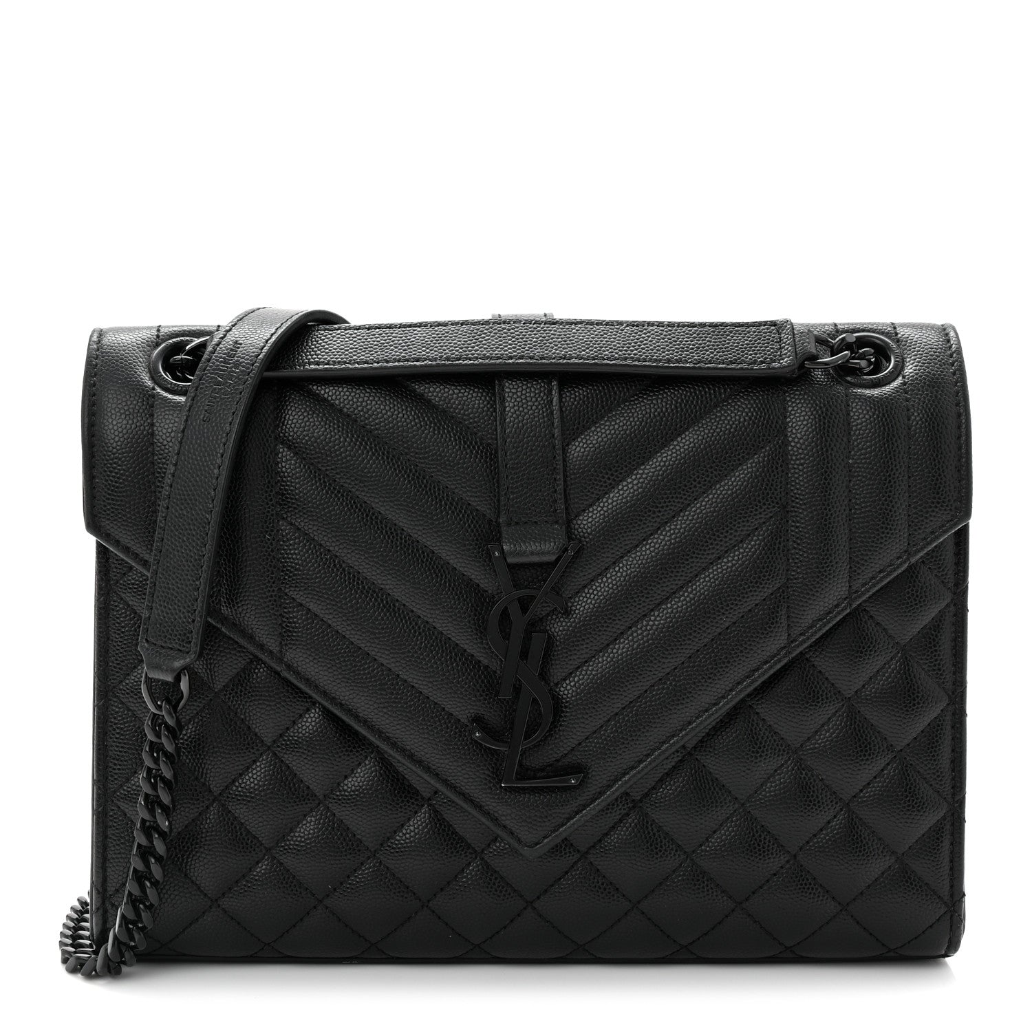 Saint Laurent Grain De Poudre Textured Mixed Matelasse Triquilt Medium Monogram Monochrome Satchel Black 1 of 11