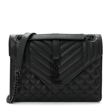Saint Laurent Grain De Poudre Textured Mixed Matelasse Triquilt Medium Monogram Monochrome Satchel Black 1 of 11
