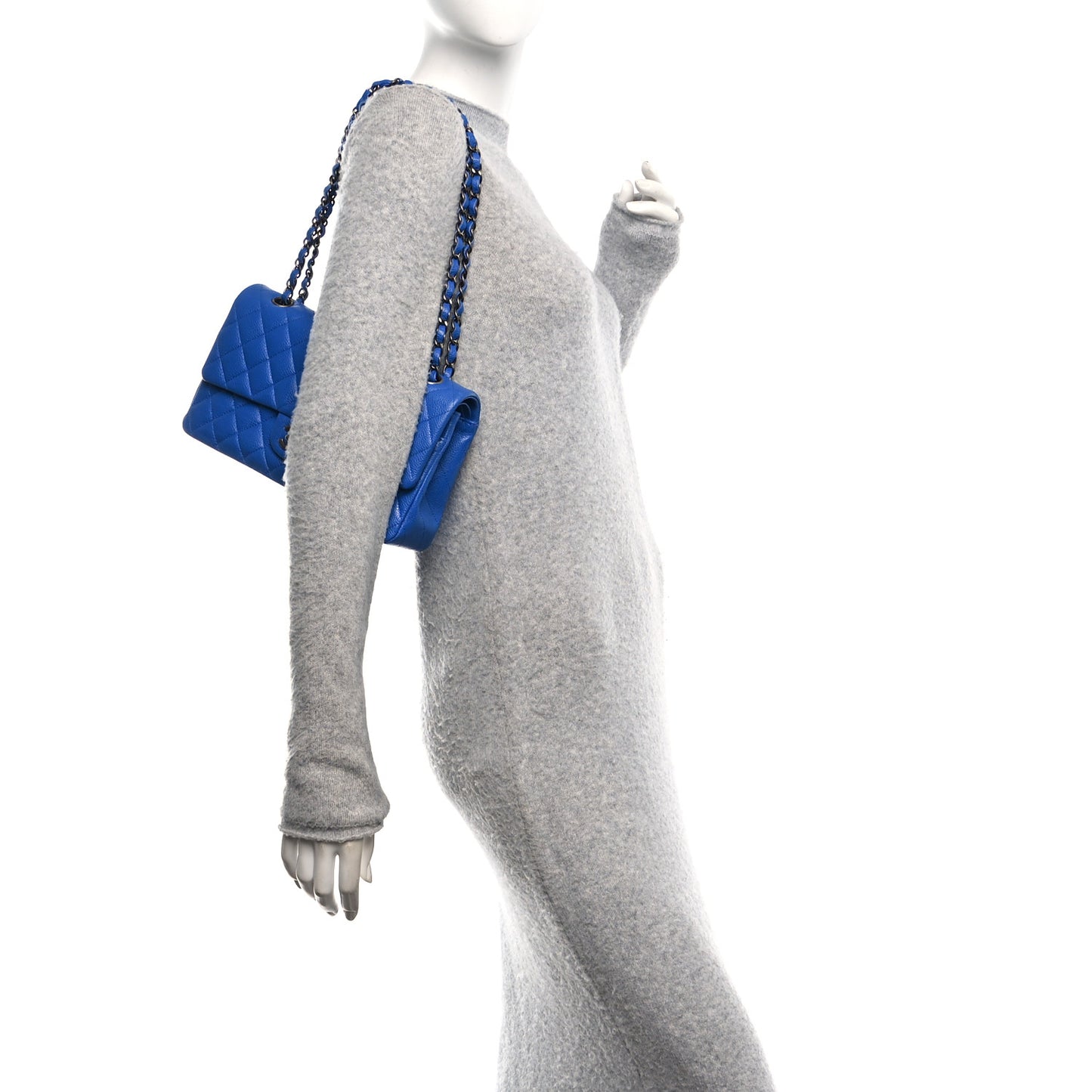 Caviar Quilted Medium Double Flap Blue