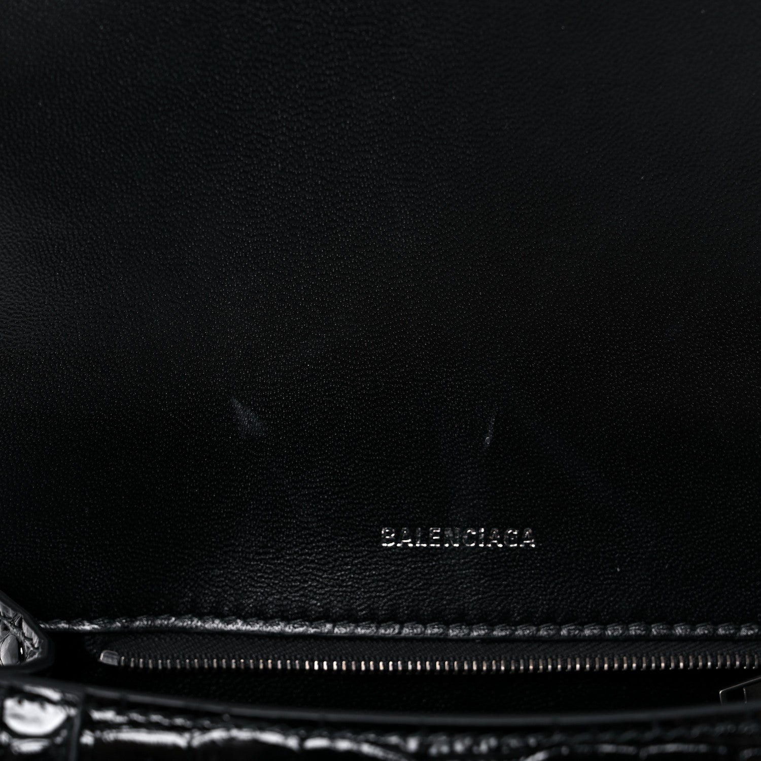 Balenciaga Shiny Calfskin Monochrome Crocodile Embossed Small Hourglass Top Handle Bag Black 12 of 19