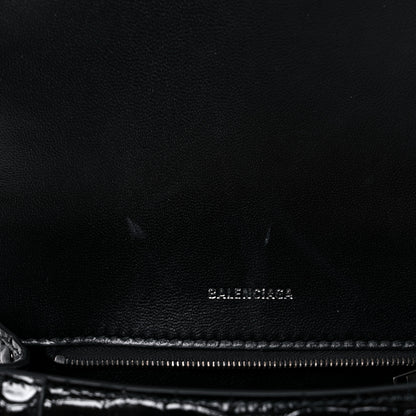 Balenciaga Shiny Calfskin Monochrome Crocodile Embossed Small Hourglass Top Handle Bag Black 12 of 19