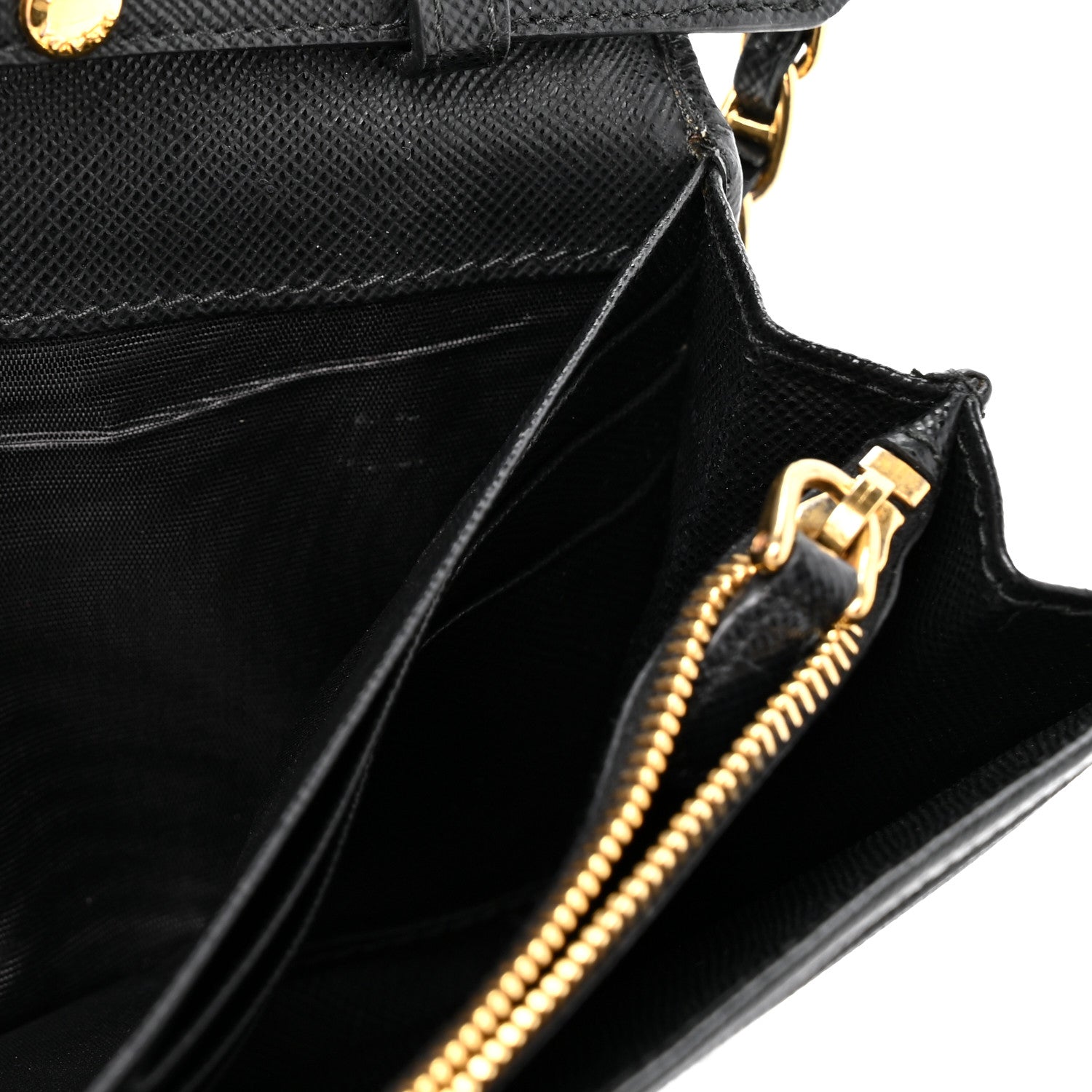 Prada Saffiano Metal Oro Chain Wallet Black 12 of 13
