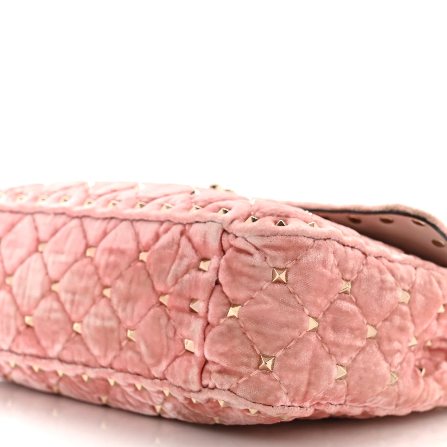 Velvet Medium Rockstud Spike Shoulder Bag Water Rose
