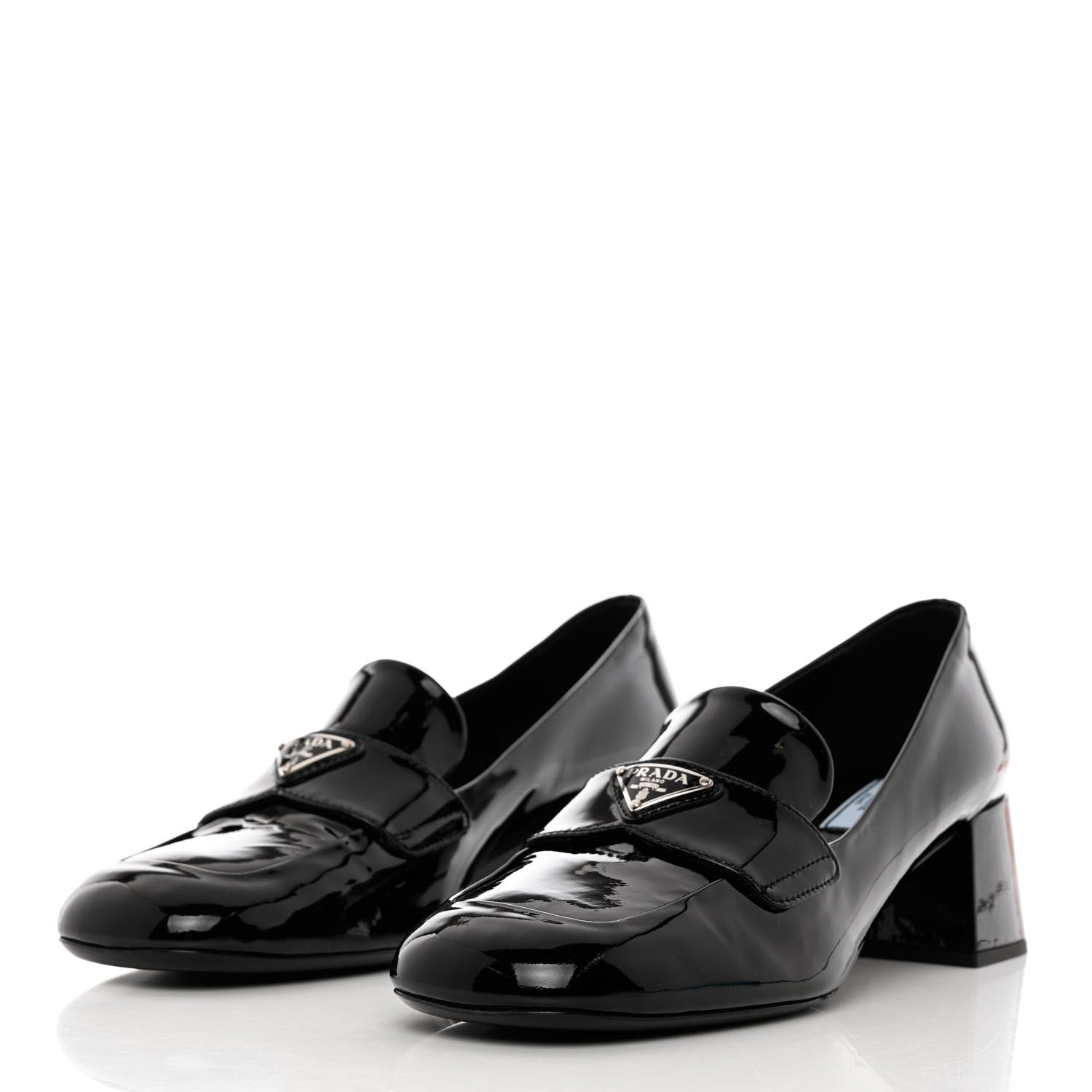 Prada Vernice Metal Triangle Logo 45mm Loafer Pumps 39.5 Black 3 of 10