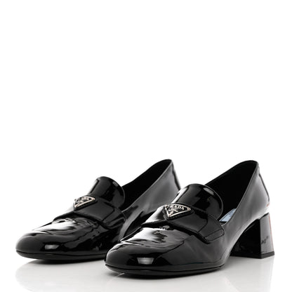 Prada Vernice Metal Triangle Logo 45mm Loafer Pumps 39.5 Black 3 of 10