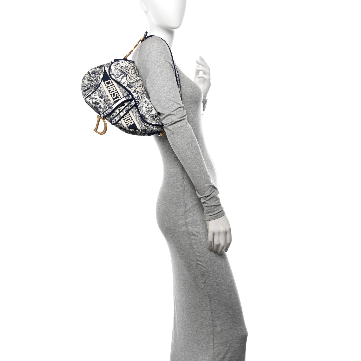 Christian Dior Canvas Embroidered Toile de Jouy Saddle Bag Blue 2 of 10